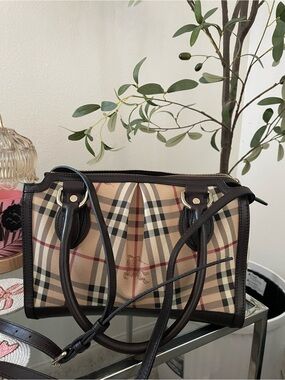 Classic Check Burberry Satchel Bag in Beige